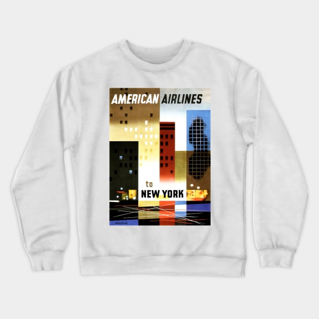 American Airlines to NEW YORK USA Art Deco Vintage Travel Crewneck Sweatshirt by vintageposters